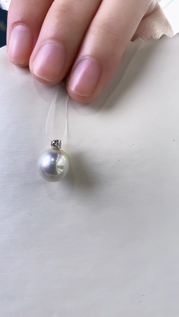 【闪购商品】海水珍珠吊坠(不含链)18K金镶嵌11-12澳白珍珠吊坠