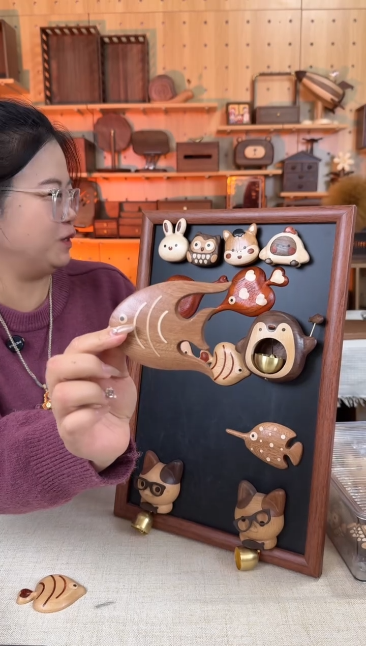 木乌檀木实木鱼冰箱贴