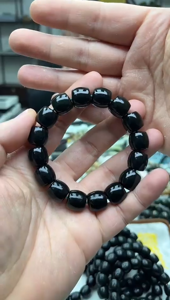 未镶嵌手串和田玉纯天然新疆塔县黑青14直切