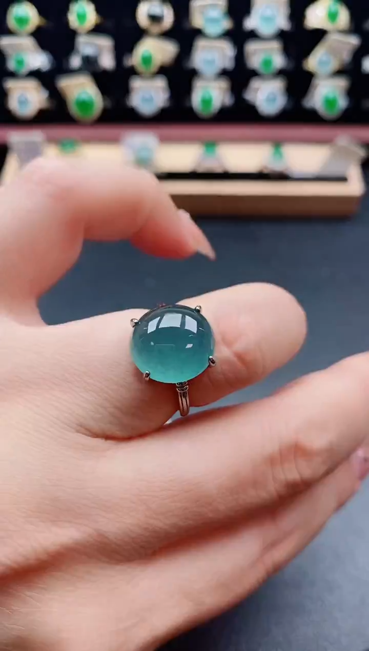 银S925镶嵌戒指翡翠1