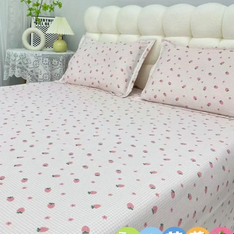 （0114）老粗布床单吸汗透气2.45*2.45米（+－5公分）甜心草莓