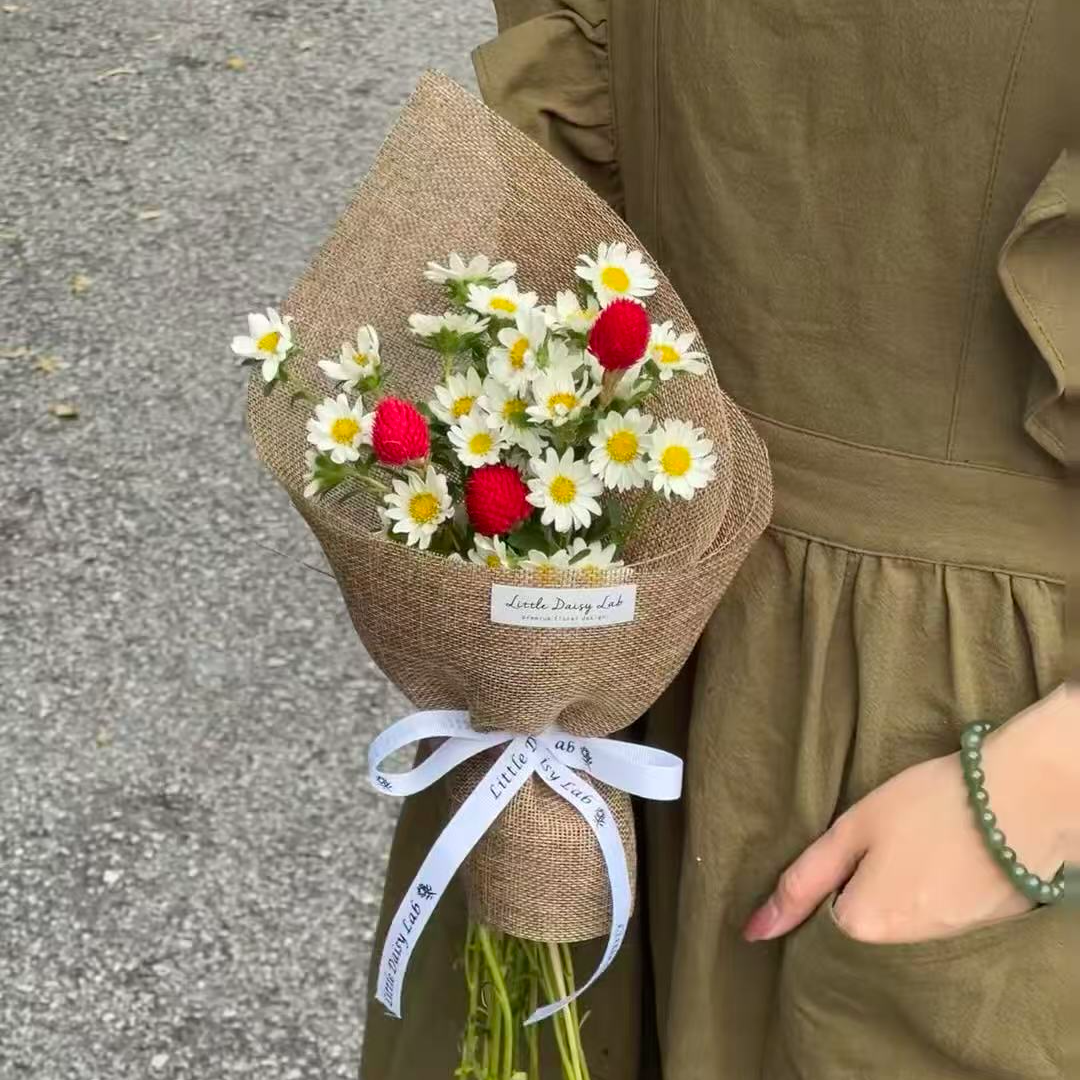 套餐02  红色千日红一把+白色迷你菊一小把