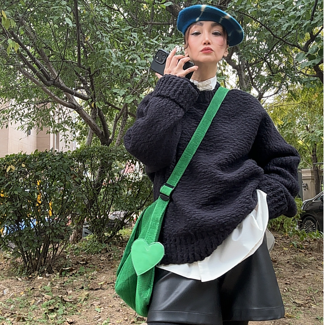 【暖暖】红shop秋冬圆领粗线棒针绵羊毛男女同款廓形毛衣（痞帅）