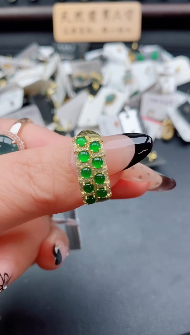 银S925镶嵌戒指翡翠1