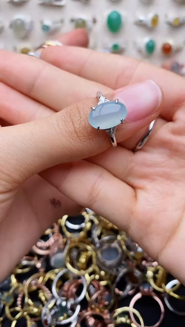 【闪购商品】翡翠戒指银S925镶嵌缅甸翡翠