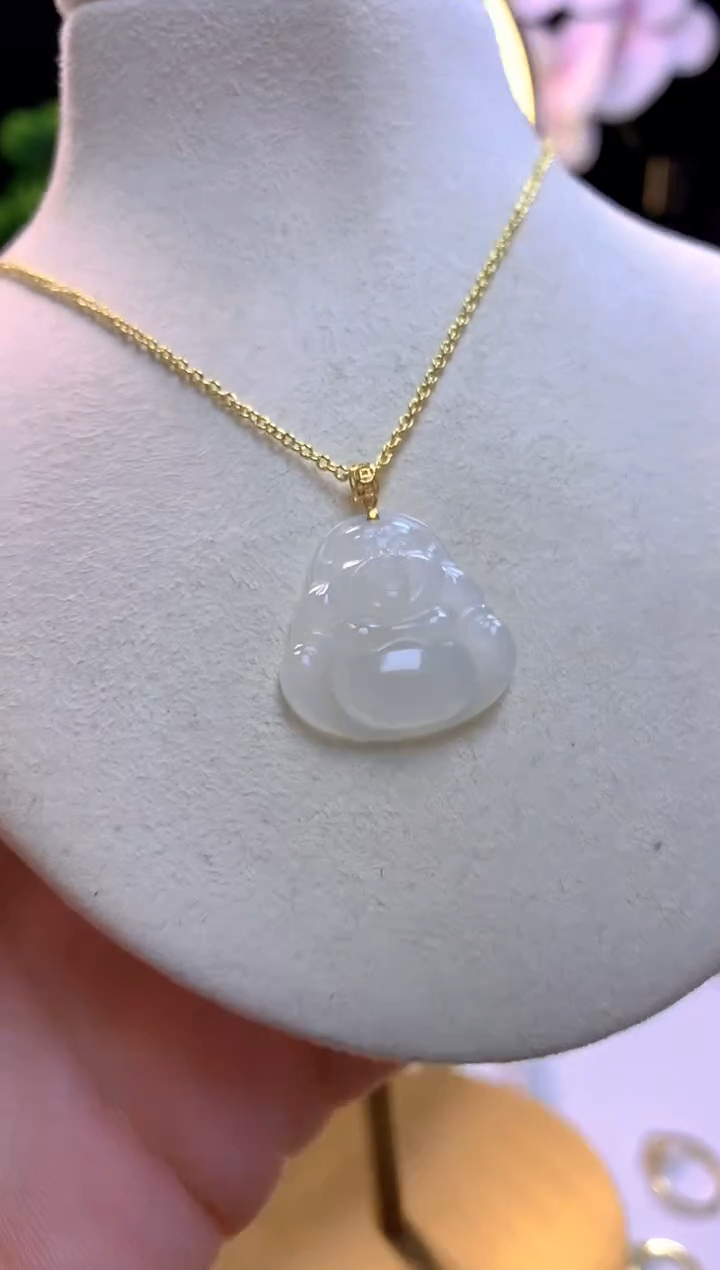 【闪购商品】和田玉吊坠18K金镶嵌小佛公