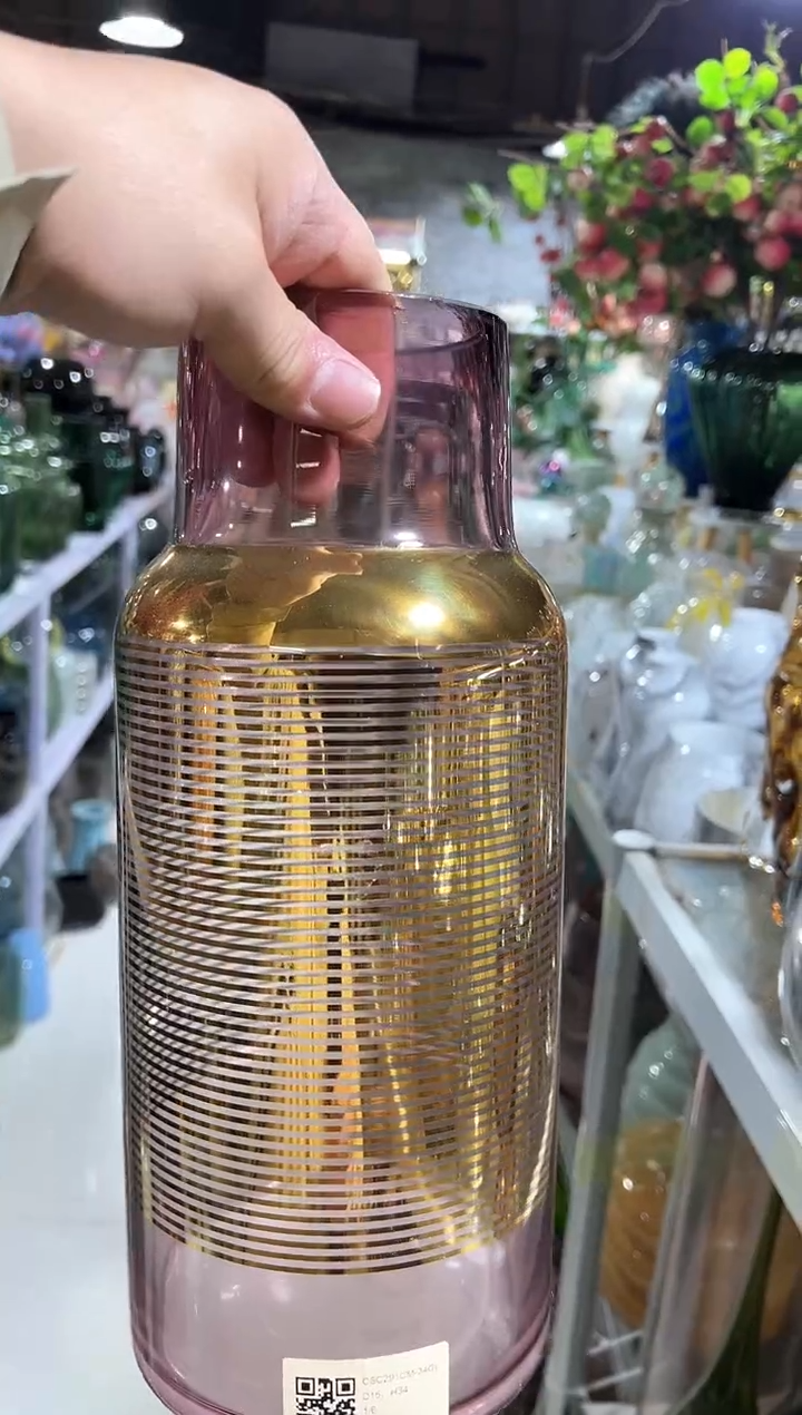 【闪购商品】无铅玻璃电镀金紫色花瓶