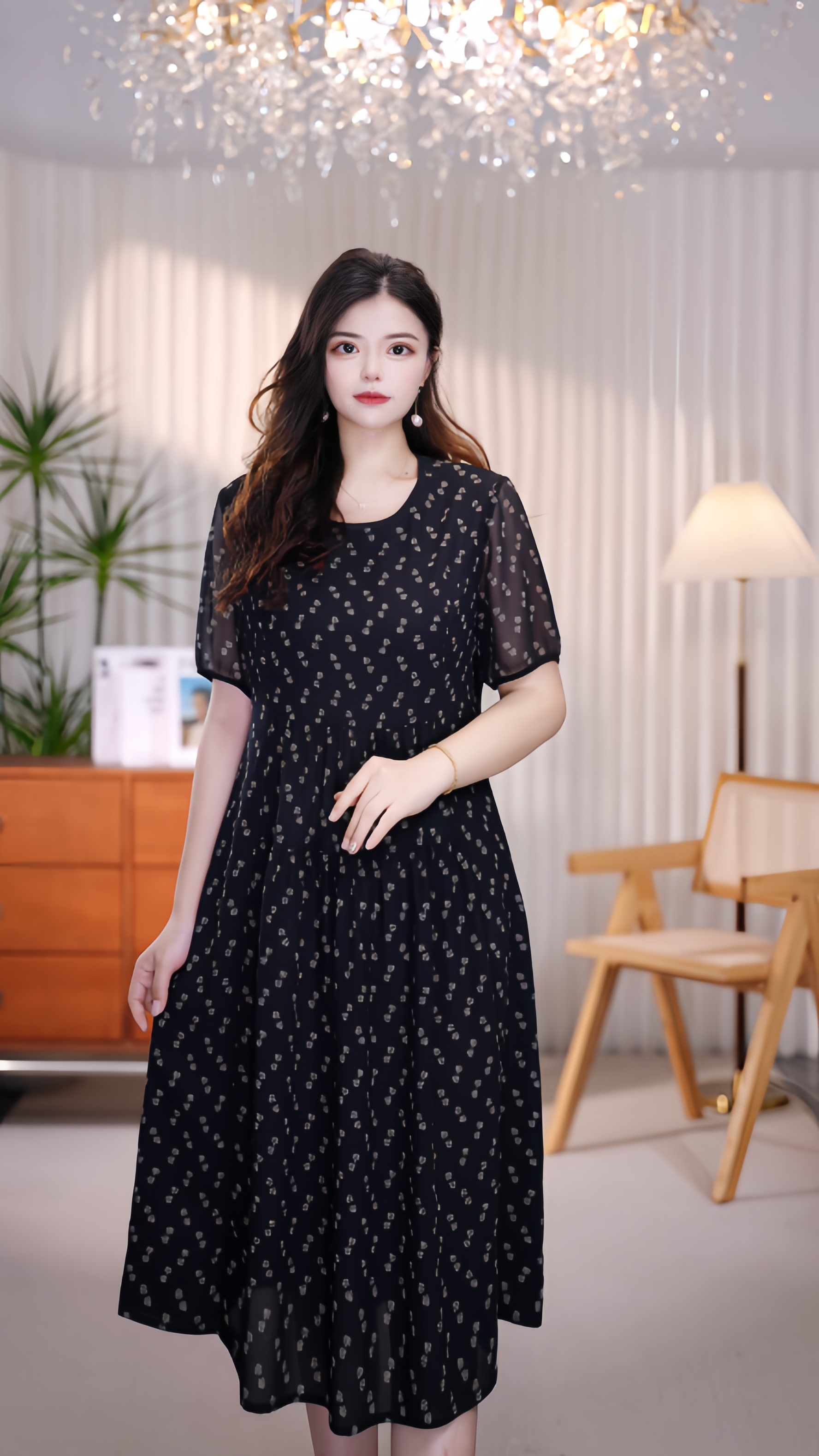 S（24-137）新款2025减龄遮肉显瘦宽松大码黑色简约女装连衣裙