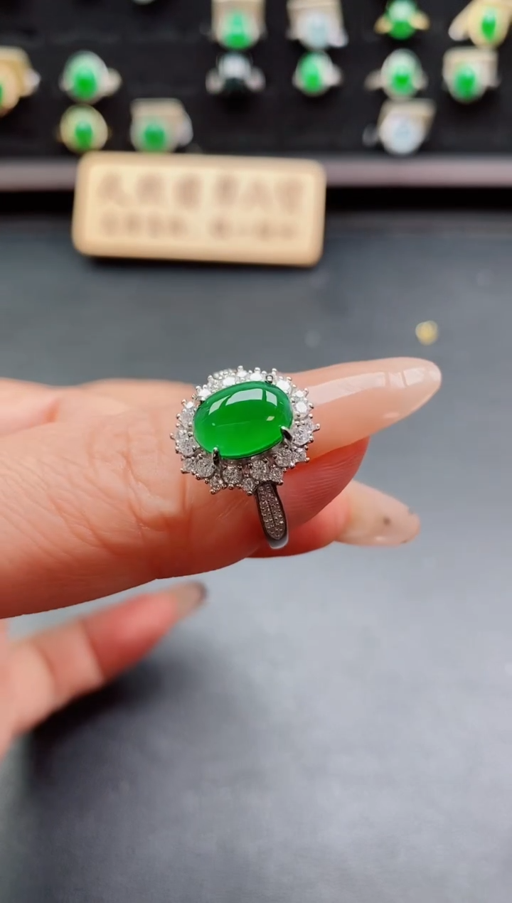 银S925镶嵌戒指翡翠1