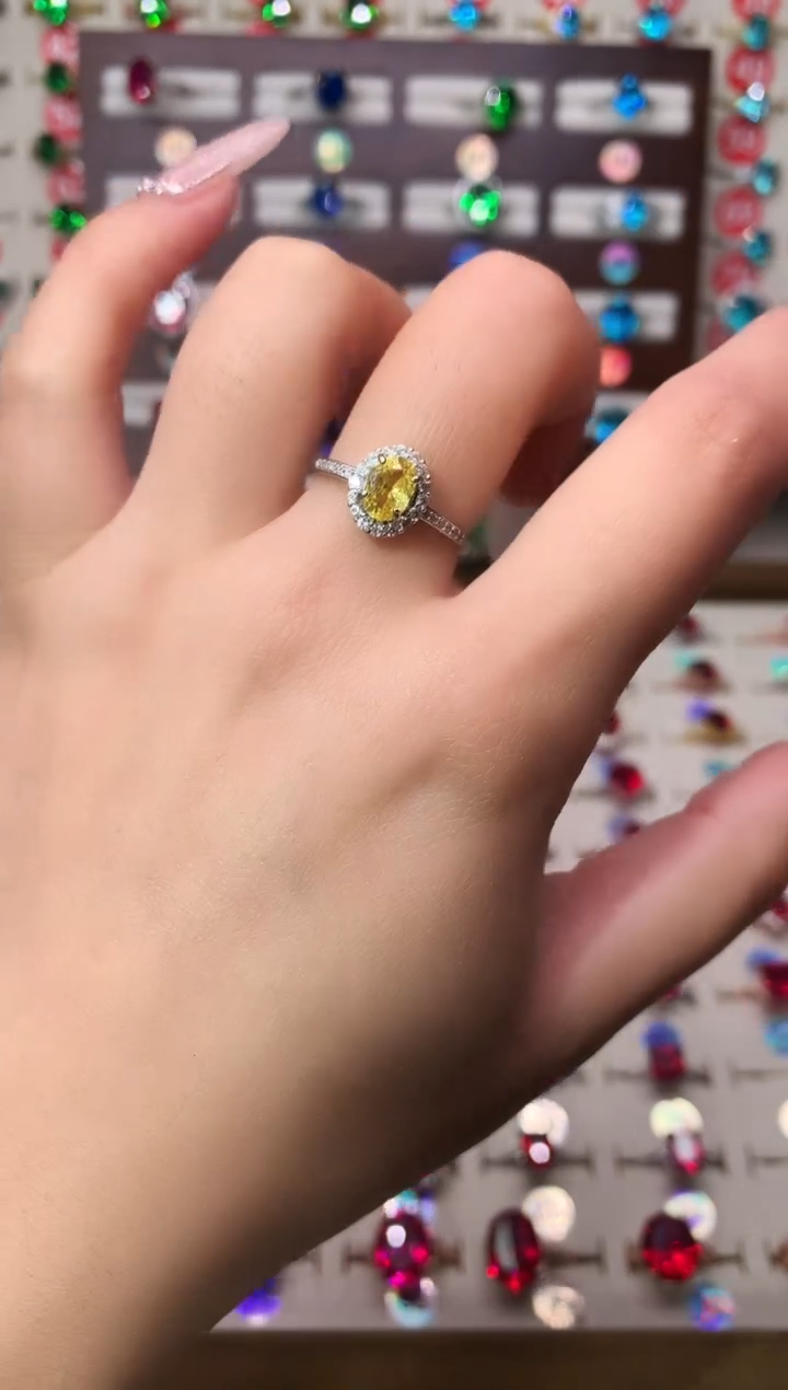 银S925镶嵌戒指黄色碧玺5*7 银托