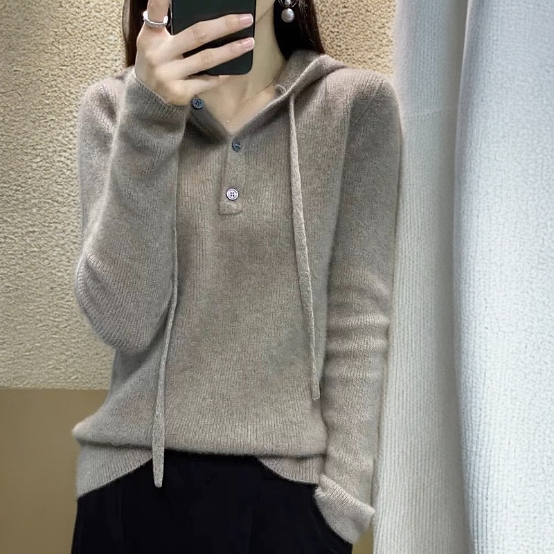 时尚内搭打底衫连帽毛衣针织衫女2025春秋新款高级感舒适长袖上衣