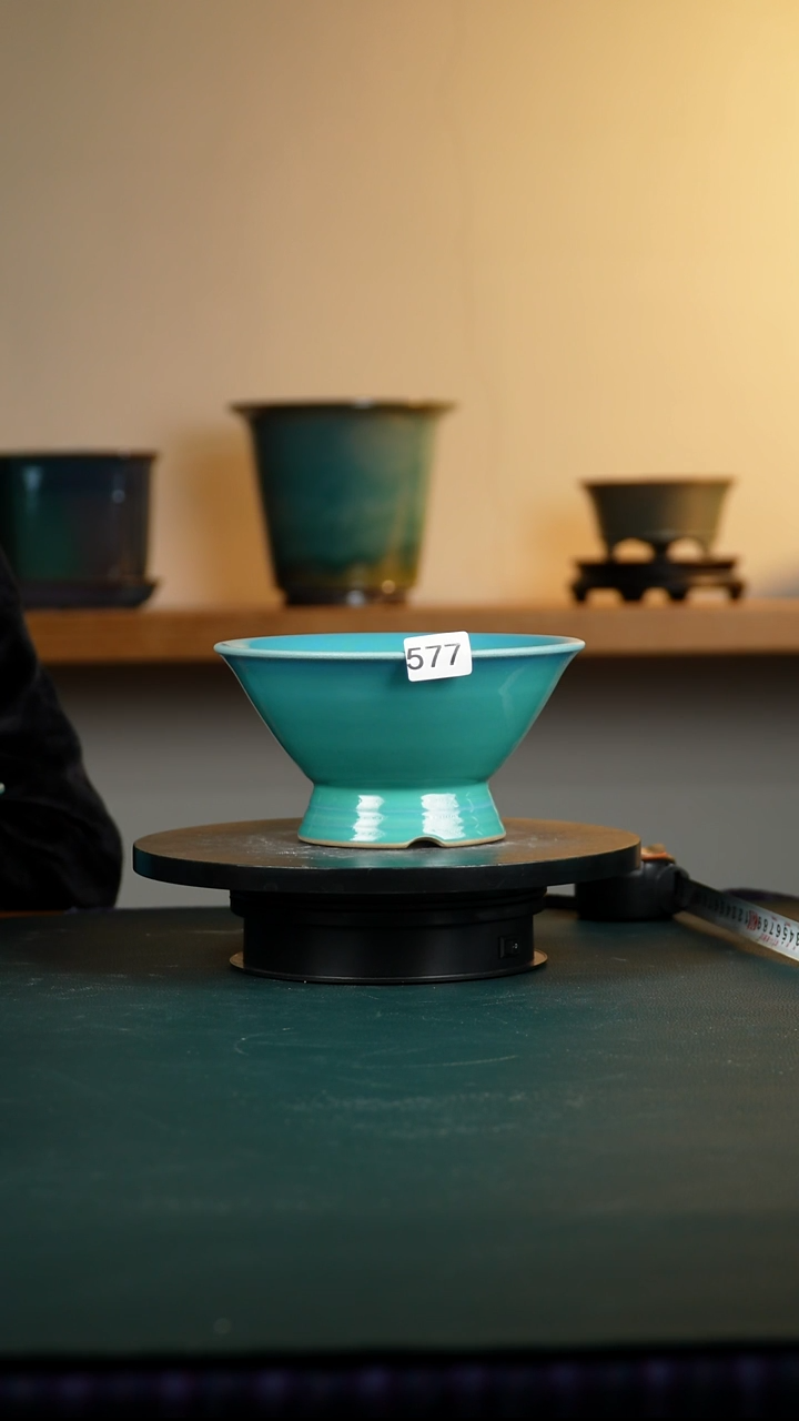 577窑变蓝绿古拙斗笠9.5/7.5/17.5/15