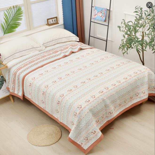 【熊猫】 六层纯棉纱布软席床盖纯棉A类柔软透气吸汗【240*250】