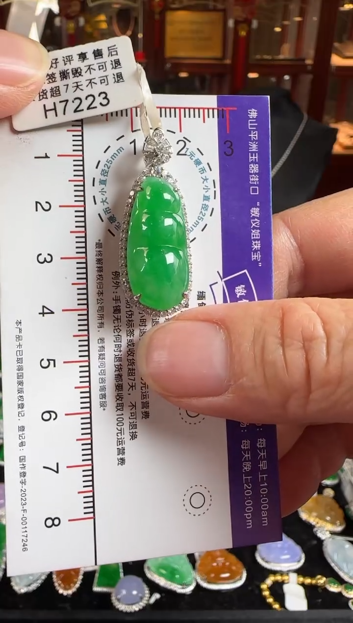 颈饰18K金镶嵌翡翠H7223冰绿富贵豆