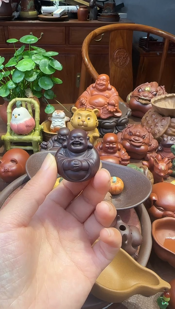 紫砂茶宠紫泥小弥勒