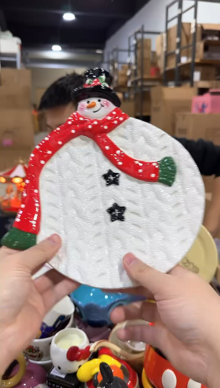 瓷片原盒雪人盘  