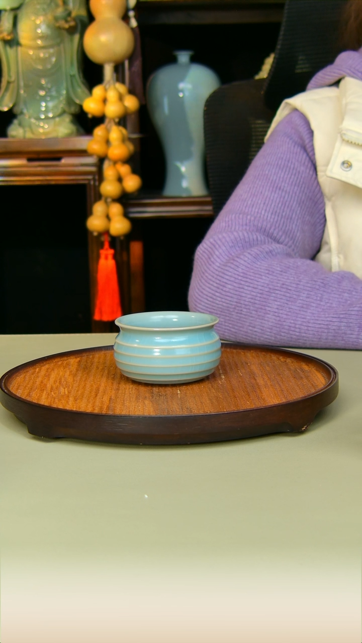 杯子陶仿古旋纹缸杯全手工原矿天青