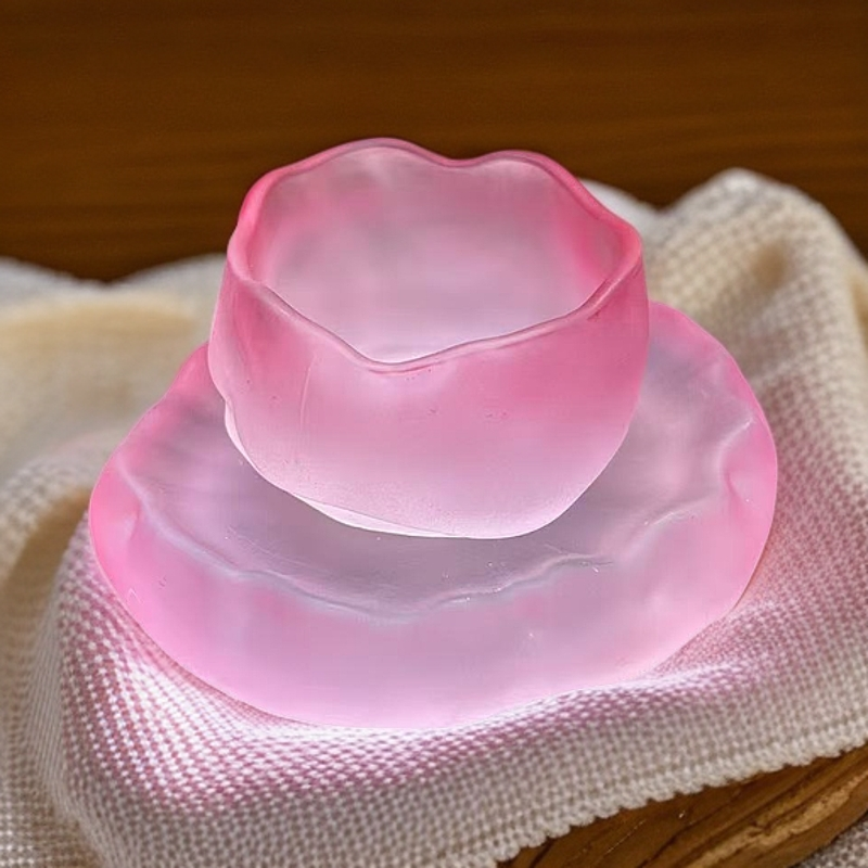 琉璃-水晶粉色磨砂（杯+垫）