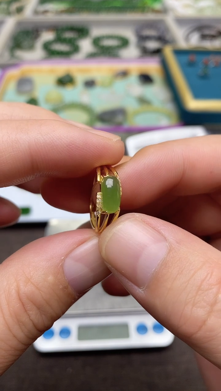 【闪购商品】和田玉（碧玉）戒指银S925镶嵌随机发货拍一发一