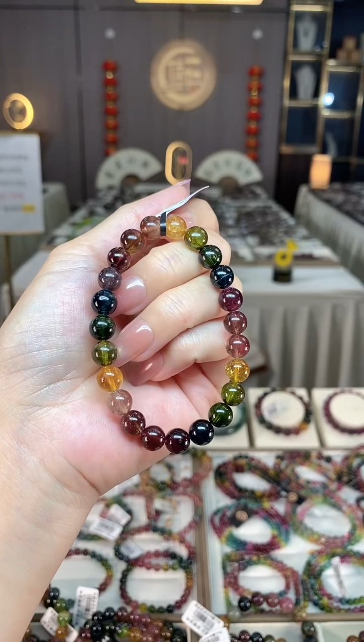 未镶嵌冰透体老矿碧玺彩虹单圈手串8mm+碧玺hon多样性发一条