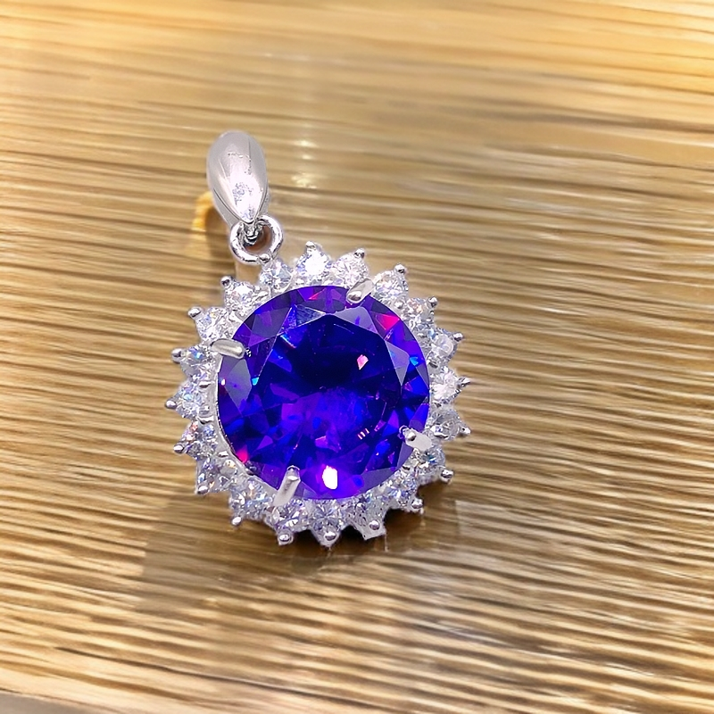 吊坠足银 【老张银饰】【100之100真银】足银圆形水滴女神紫罗兰