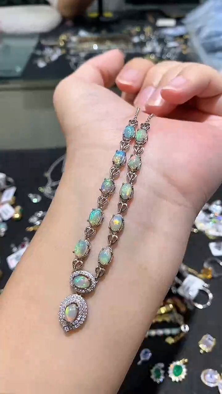 【闪购商品】欧泊银S925镀金镶嵌项链项链