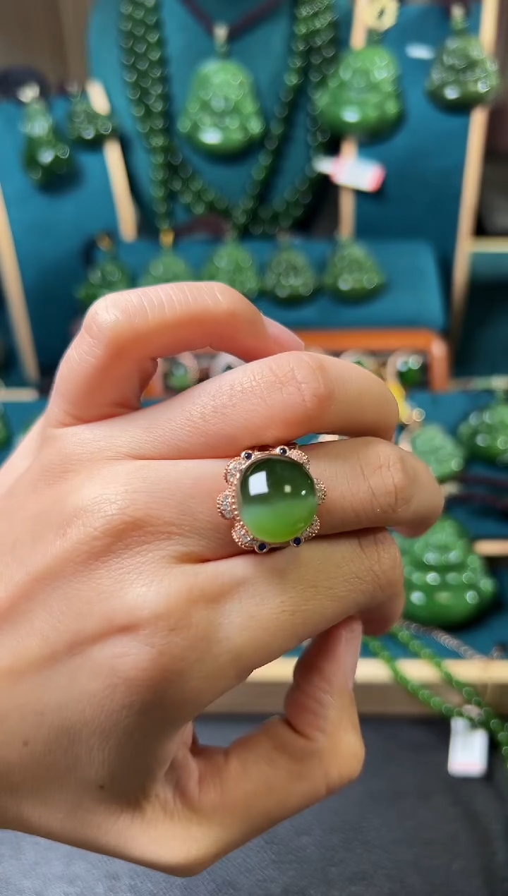 【闪购商品】和田玉（碧玉）戒指银S925镶嵌碧玉