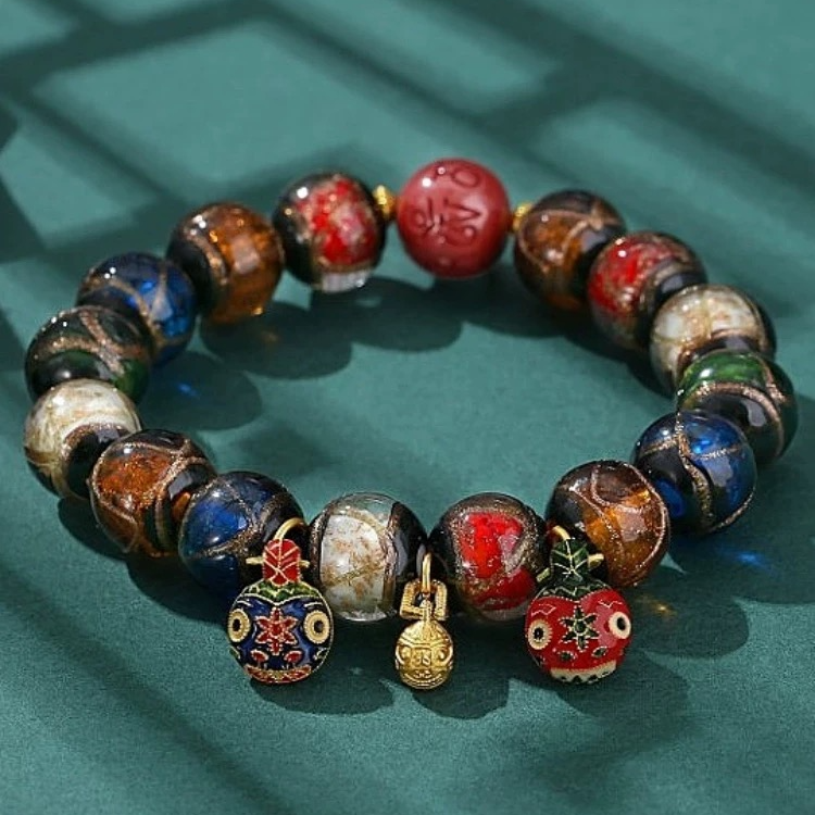 合金琉璃手链 「沐兮文创」BJ香灰琉璃珠四色手串单圈1.0