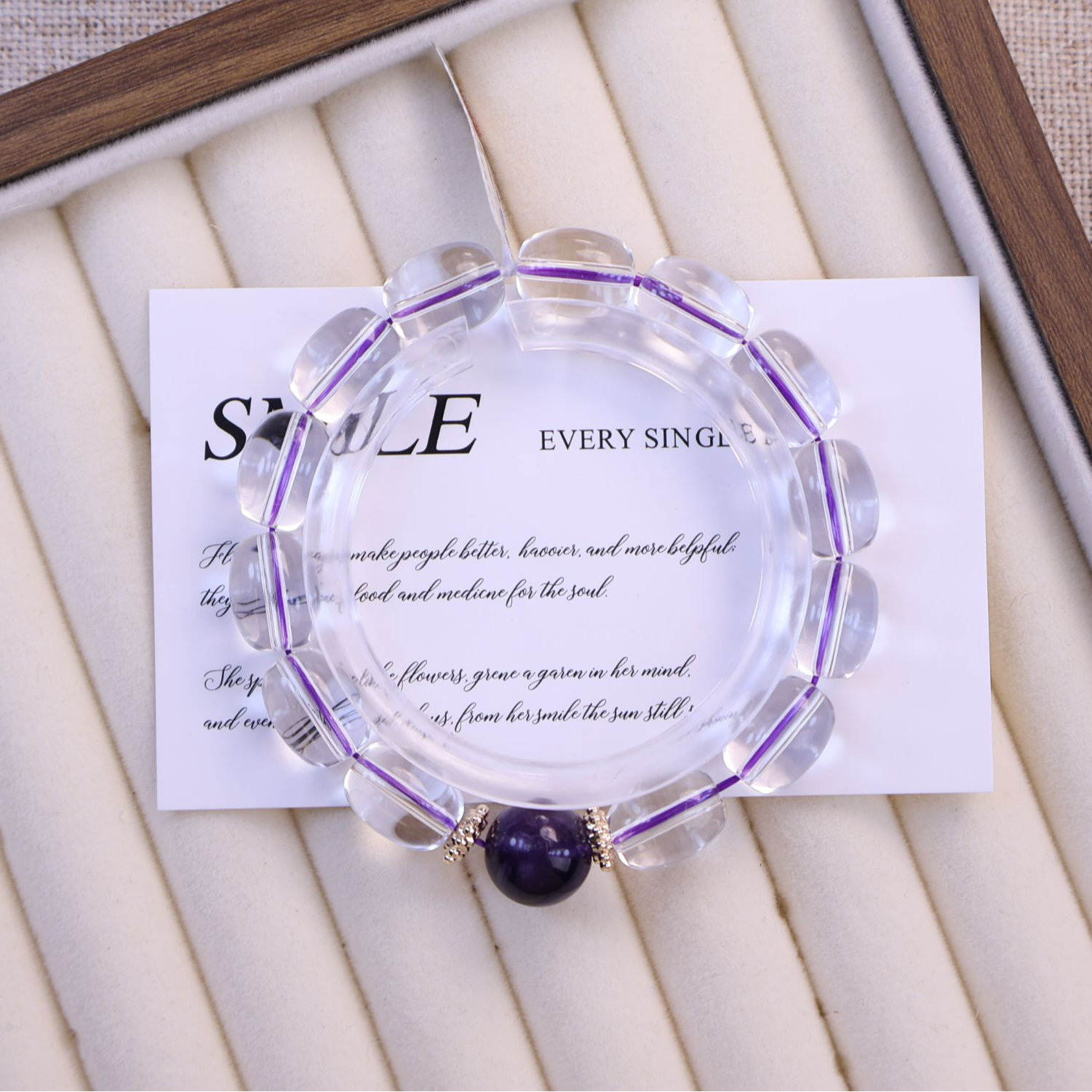 【神仙组合】原创设计天然水白晶巴西紫水净化白手串 铜合金隔片