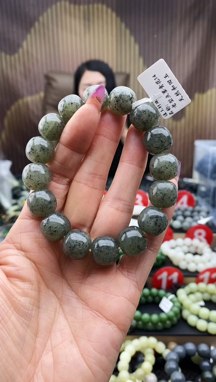 未镶嵌手串和田玉老型点墨青花14