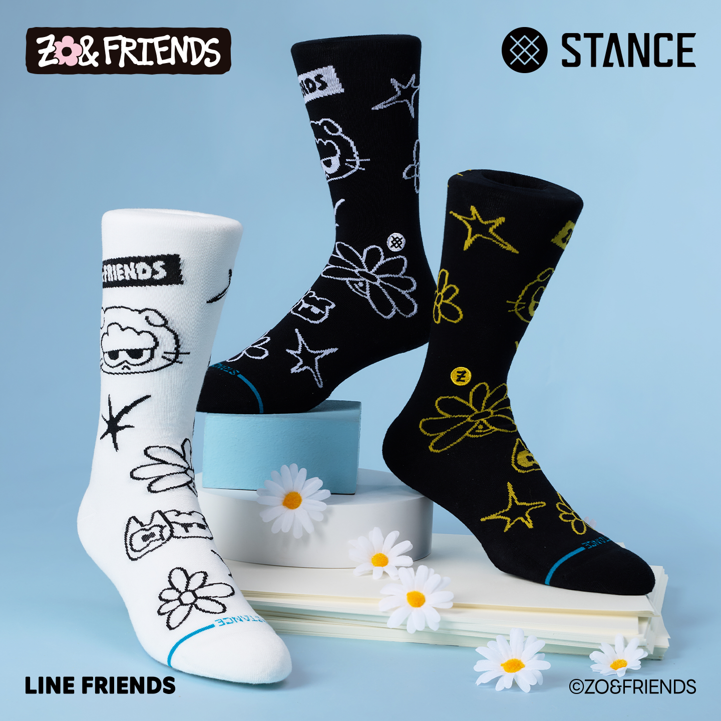 【ZO&FRIENDS联名】STANCE涂鸦休闲袜男袜女袜时尚轻度缓震中筒袜