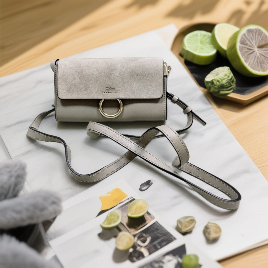 95新 Chloe/蔻依  灰色圆环斜挎包 1890 4798 