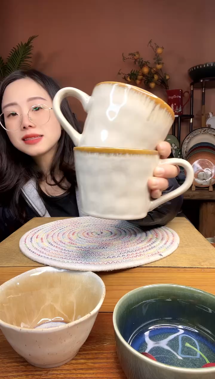 陶瓷400毫升容量水杯 2件 微瑕疵
