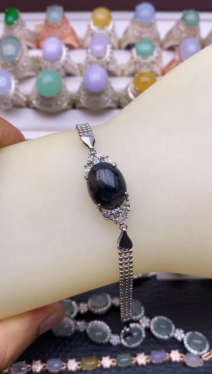 银S925镶嵌手链翡翠4588