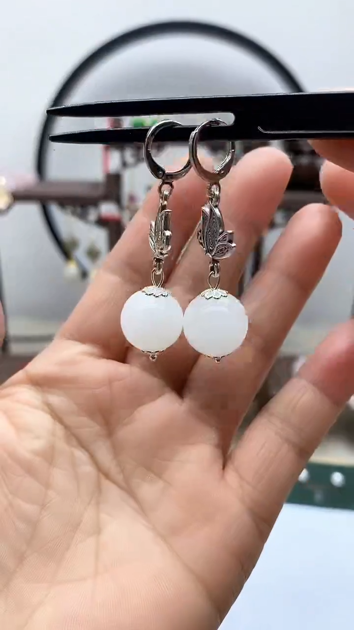 【闪购商品】和田玉耳饰银S925镶嵌157