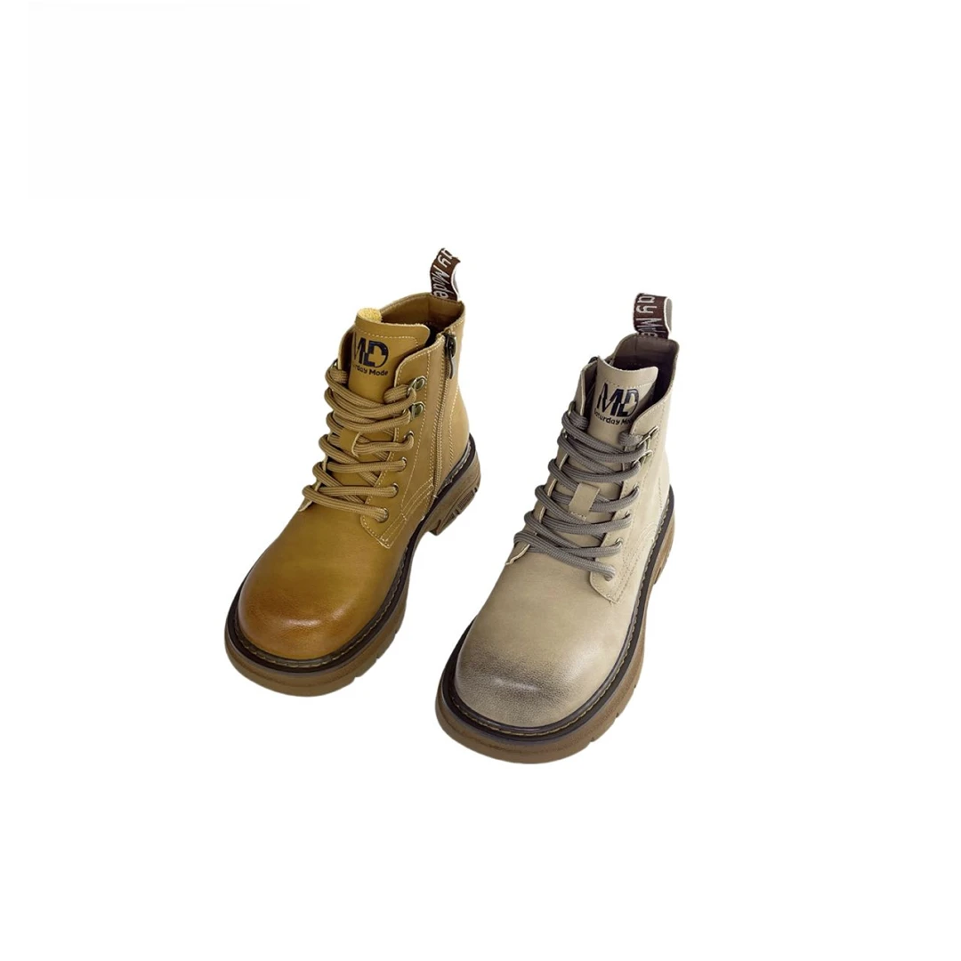 圆头法式学院风擦色皮中筒马丁靴时尚单靴厚底3116E40