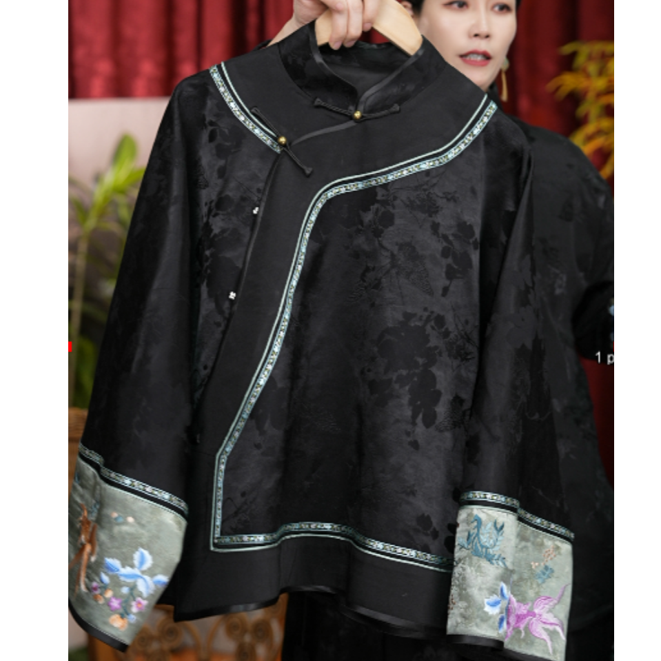 240079新中式国风上衣新款斜襟绣花太太服