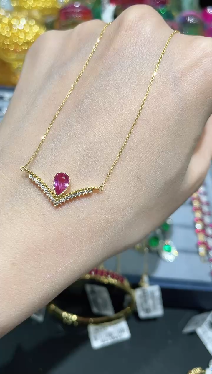 项链彩色蓝宝石18K金镶嵌项链