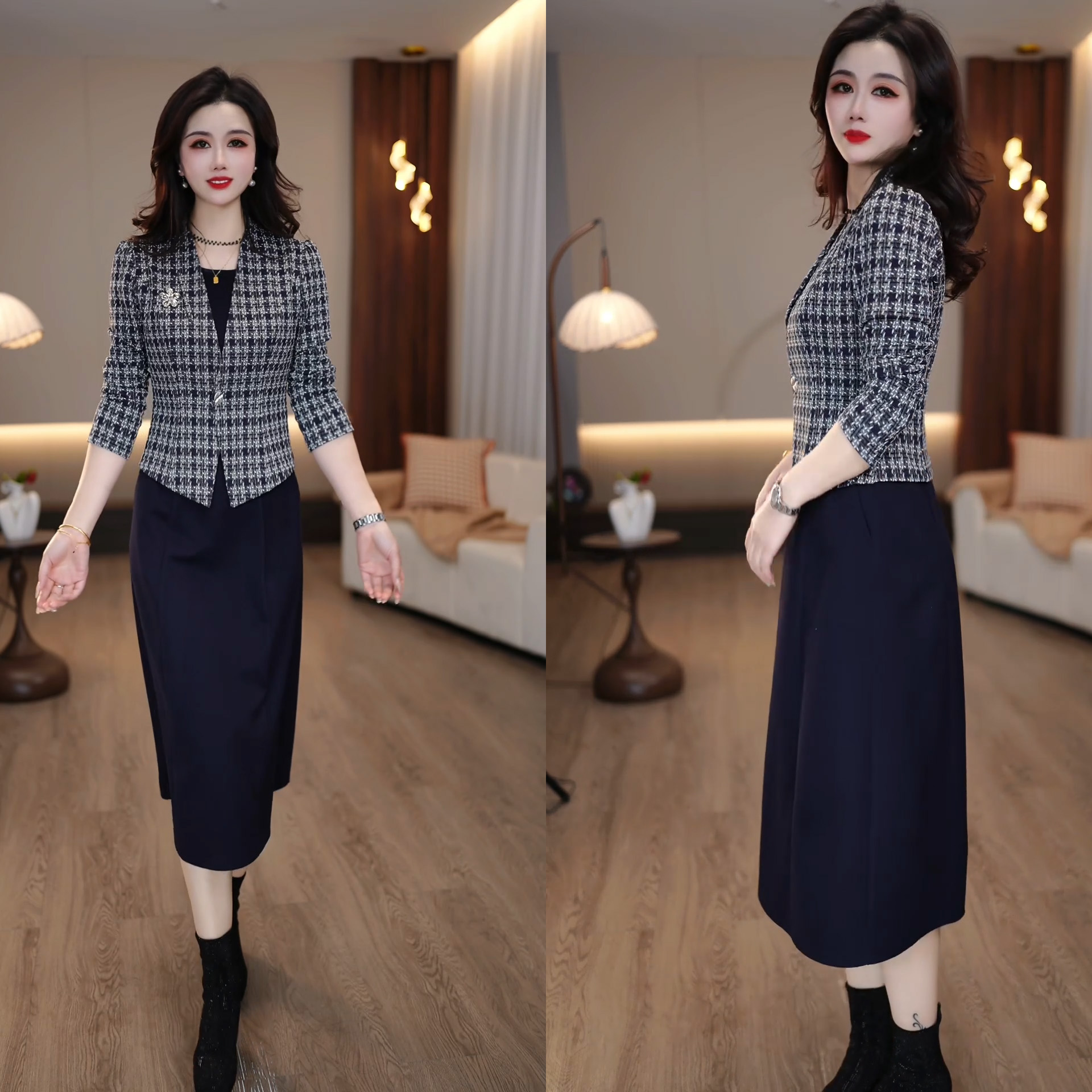 2025春节新款提花气质复古优雅修身收腰中长款女士连衣裙M-4XL