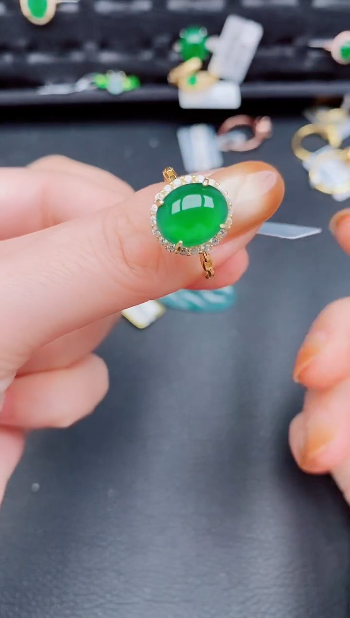 【闪购商品】翡翠戒指银S925镶嵌天然a货翡翠493