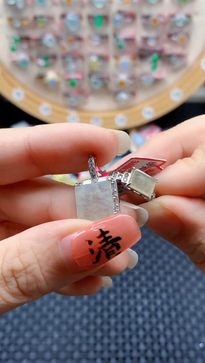 银S925镶嵌戒指翡翠天然A货缅甸翡翠