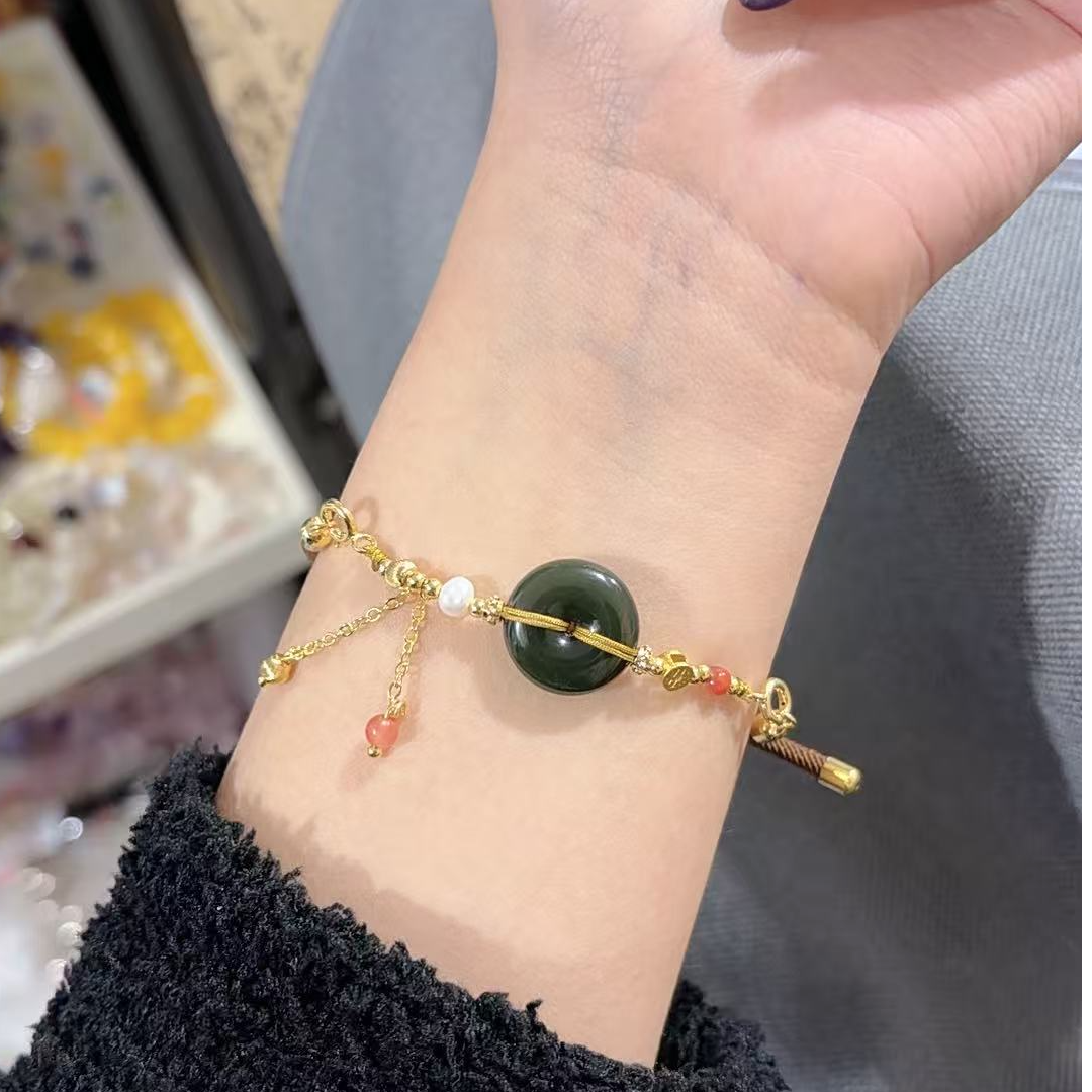 〔莱玺珠宝〕和田玉碧玉平安扣手链百搭小众设计气质（带证书）