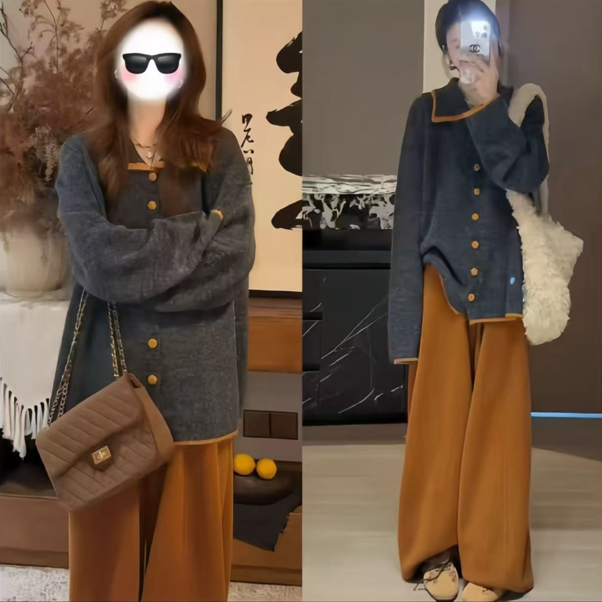 孕妇装2025年秋冬新款慵懒风休闲风别致时尚套装开衫针织裤子秋冬