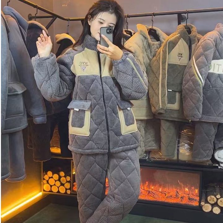 2825冬季新款男士睡衣三层夹棉巨厚保暖可外穿家居服