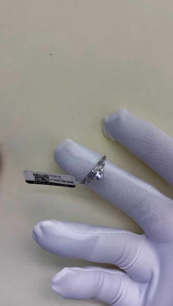 银S925镶嵌饰品海水珍珠真多麻色设计款戒指