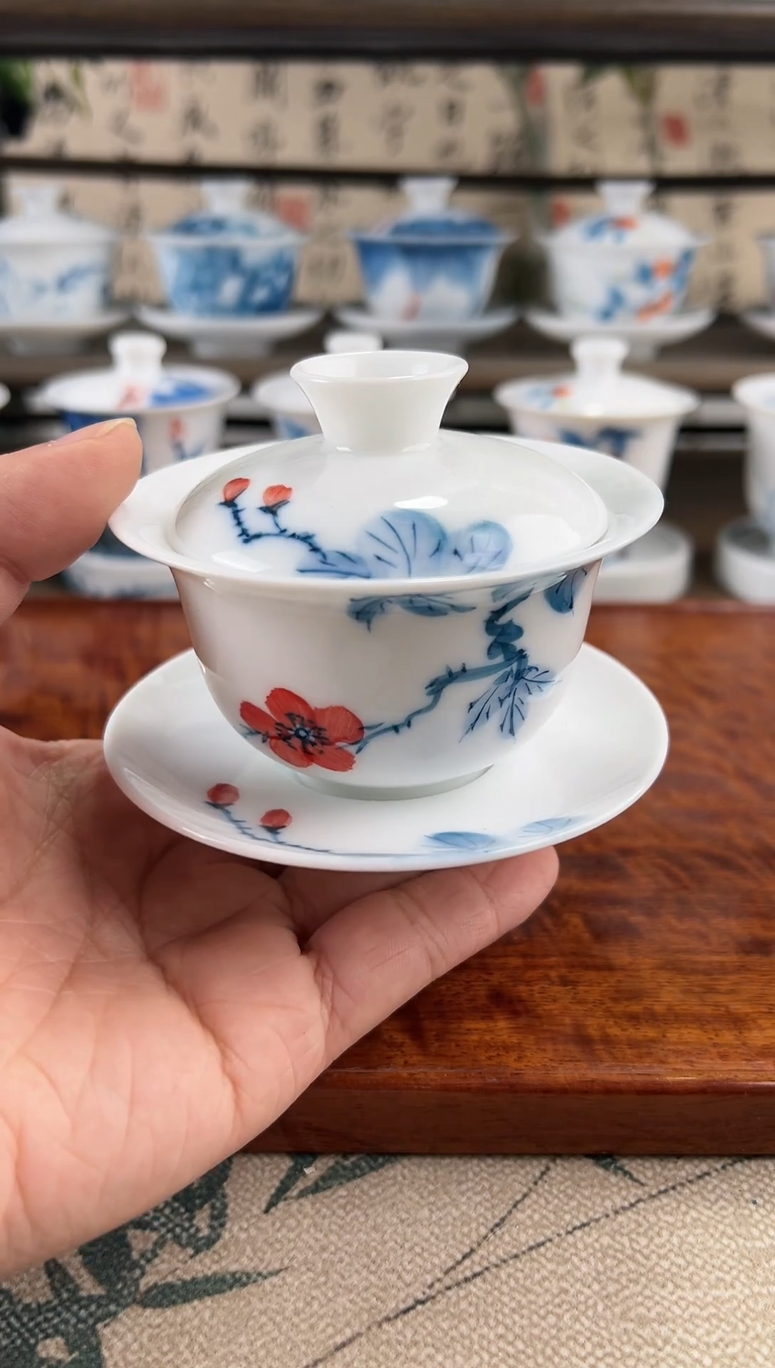 微瑕山茶花130ml三才盖碗