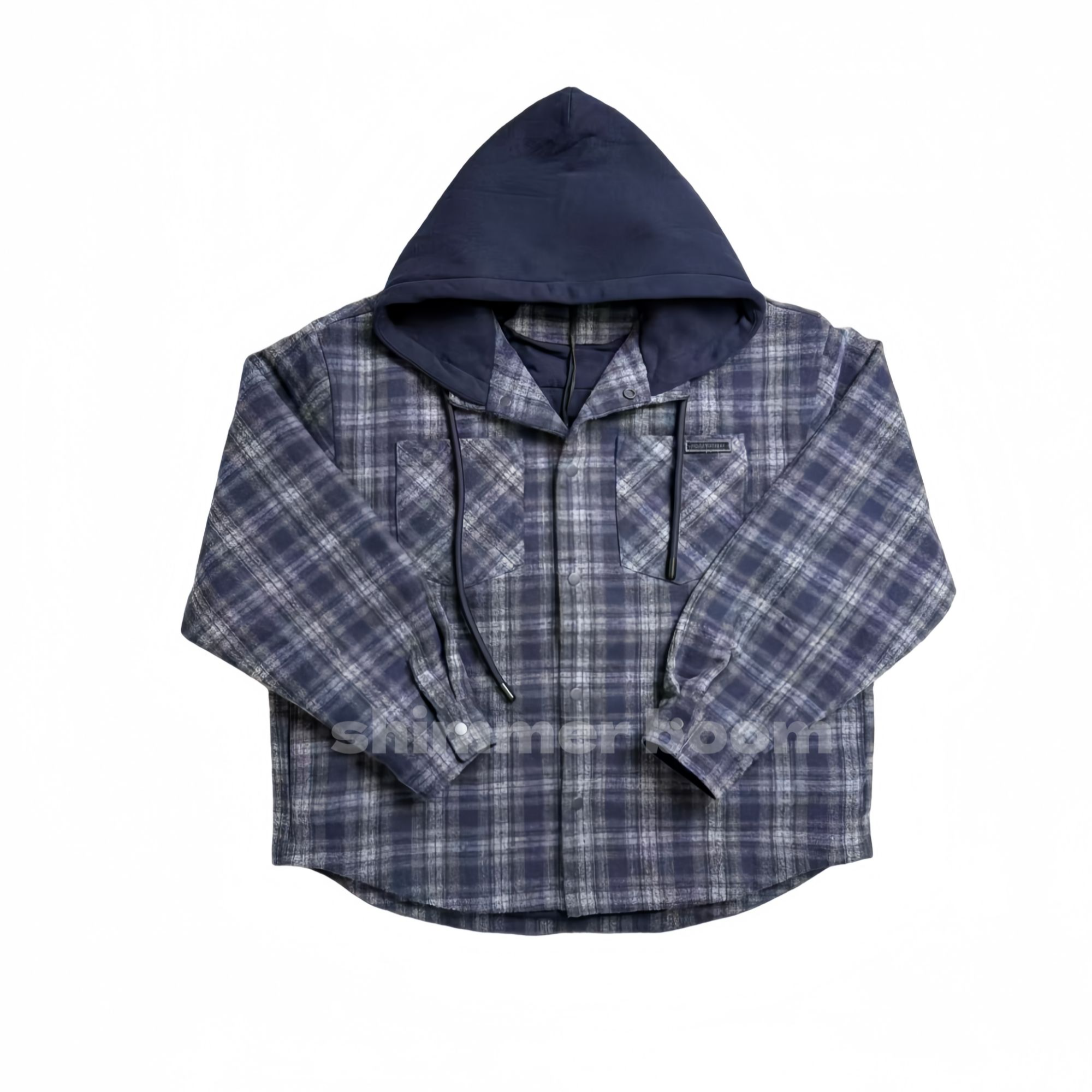 保暖格子连帽百搭男士拼格内置棉日系春季毛呢