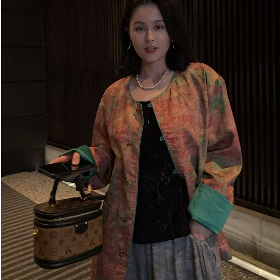 《瑞锦》25年初秋新中式原创设计新款国风薄款外套女宽松慵懒