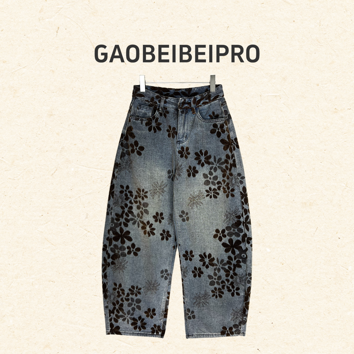 【北北-5529】复古提花弯刀牛仔裤