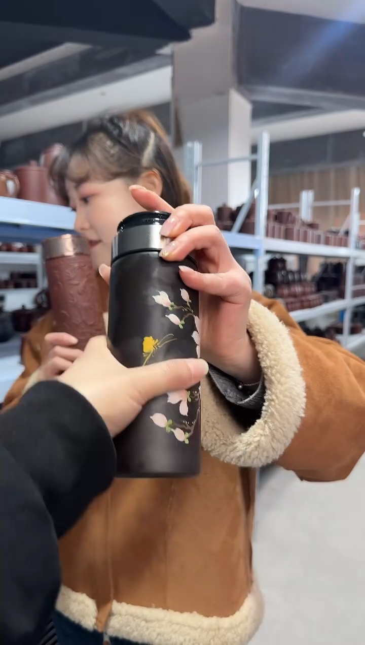 【闪购商品】紫砂盖杯紫砂盖杯牡丹保温杯